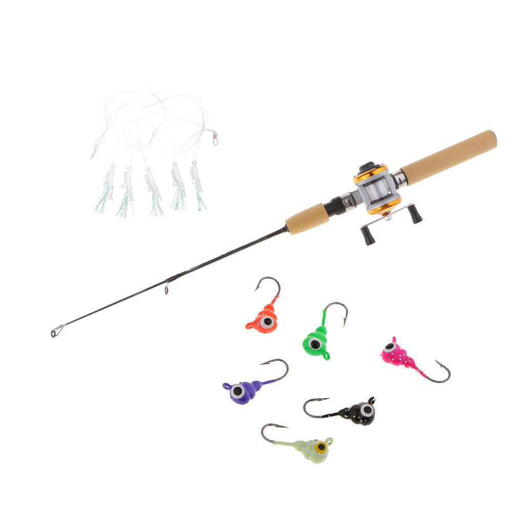 21.7'' Mini Portable Telescopic Ice Fishing Rod + Reel + 100m Line + 6 Ice Jigs