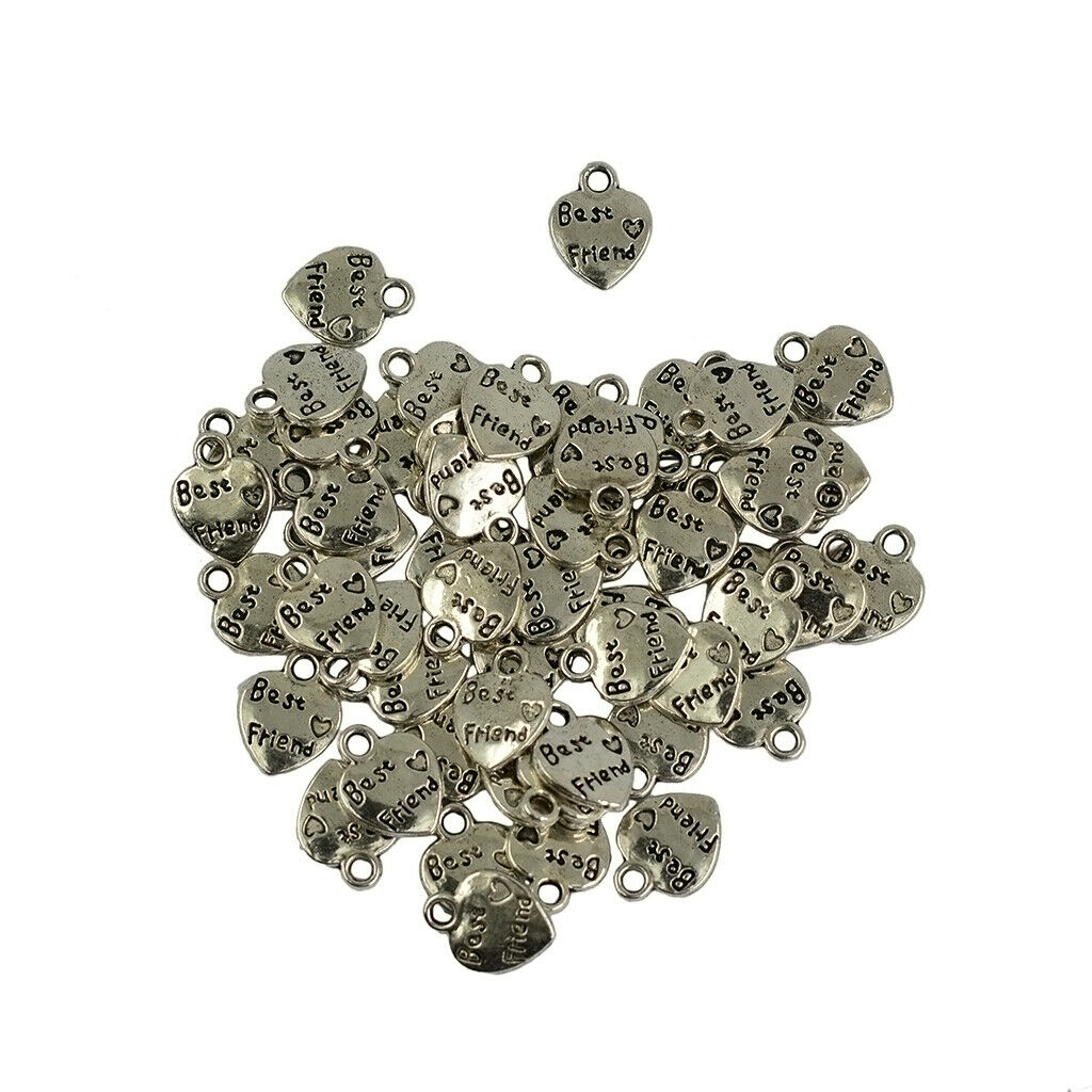 50 pcs. Heart shape charm pendants "Best Friend" pendants for necklace - DIY