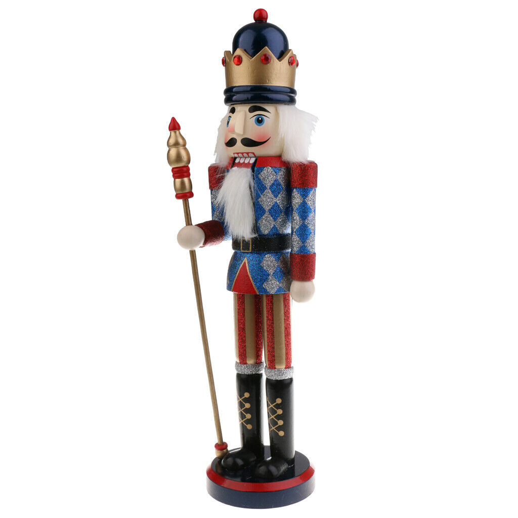 38CM Wooden Hand Painted Glitter Nutcracker Xmas Decor King with Sceptre