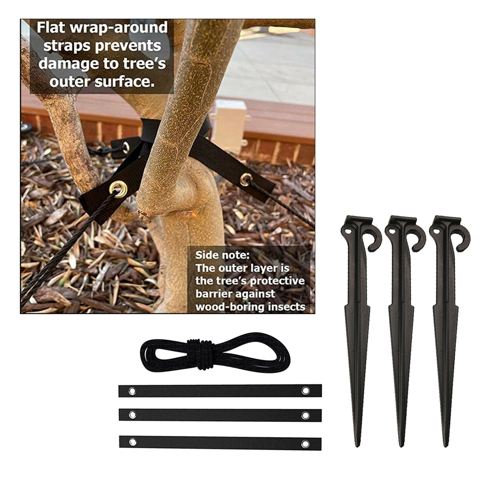 7.8 Inch Garden Stakes Anchors with 3 Tree Strap for Plant Support Fixation