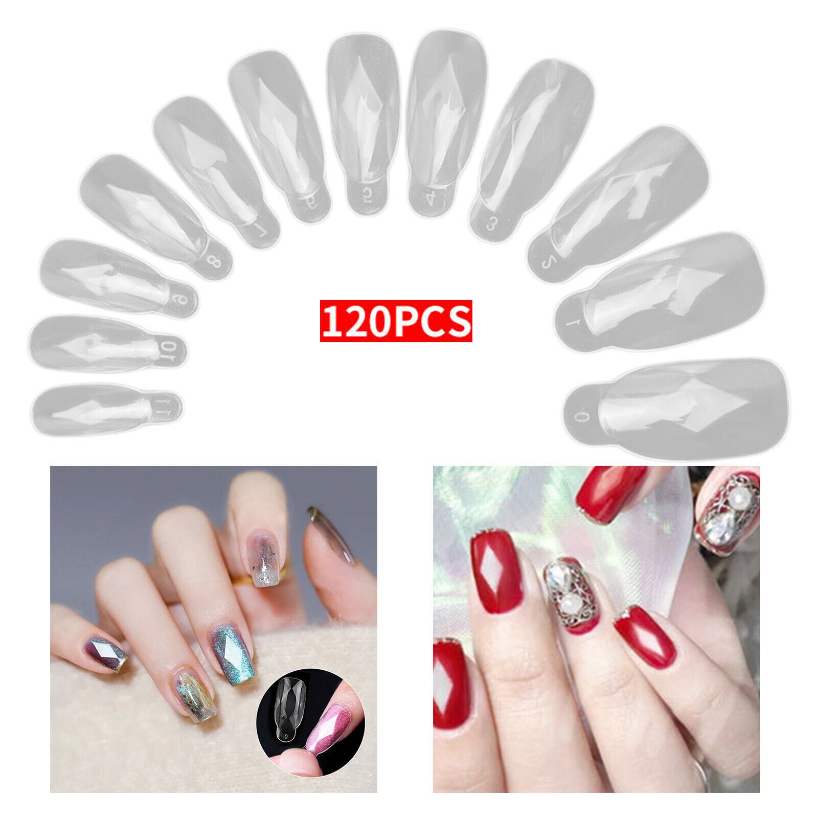 120pcs Dual Forms Fingernail Tips Diamond Shape Manicure For Home Use Salon