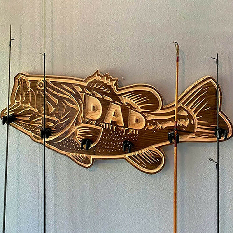 1Pcs Fishing Rod Holder Gifts For Dad Wood Large Mouth Bass Wooden FishingO Tt