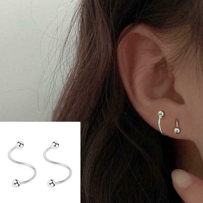 Wave Ball Spiral Screw Back Stud Earrings Spiral Pull Through Hoop Earring Women