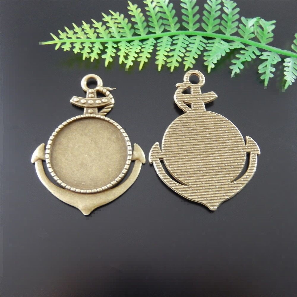 8 Retro Bronze Alloy Anchor Cabochon Setting Cameo Base Bezel Pendant 25mm Tray