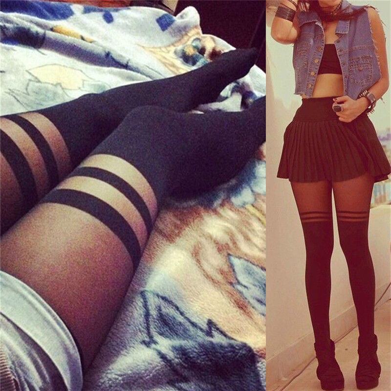 Sexy Women Black Top Temptation Sheer Mock Suspender Tights Pantyhose Stockings