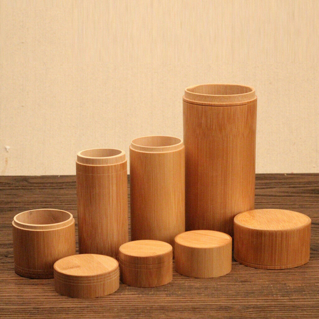 2 Pieces Round Box Bamboo Tea Box Storage Box