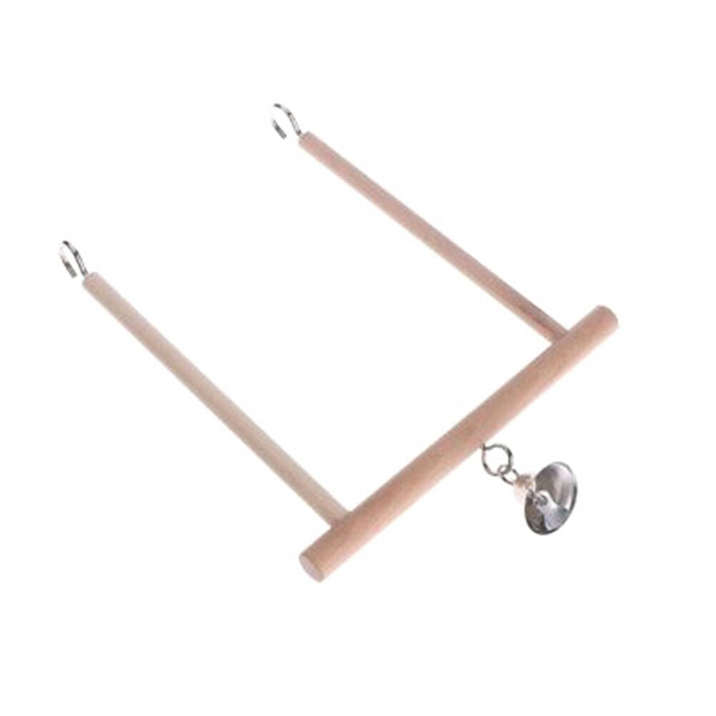Birds Perch Parrot Play Toys Stand Holder natural Wooden Swing Bell Cage H.l8