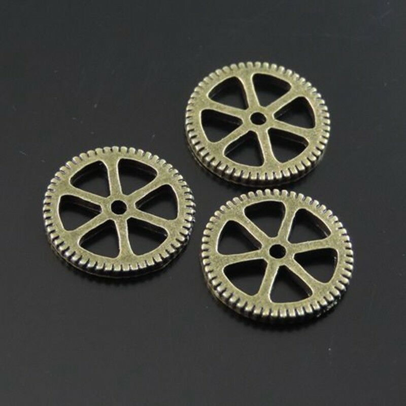 30-pack Antiqued Bronze Alloy Round Gear Pendent DIY Jewelry Making Charm 15x1mm