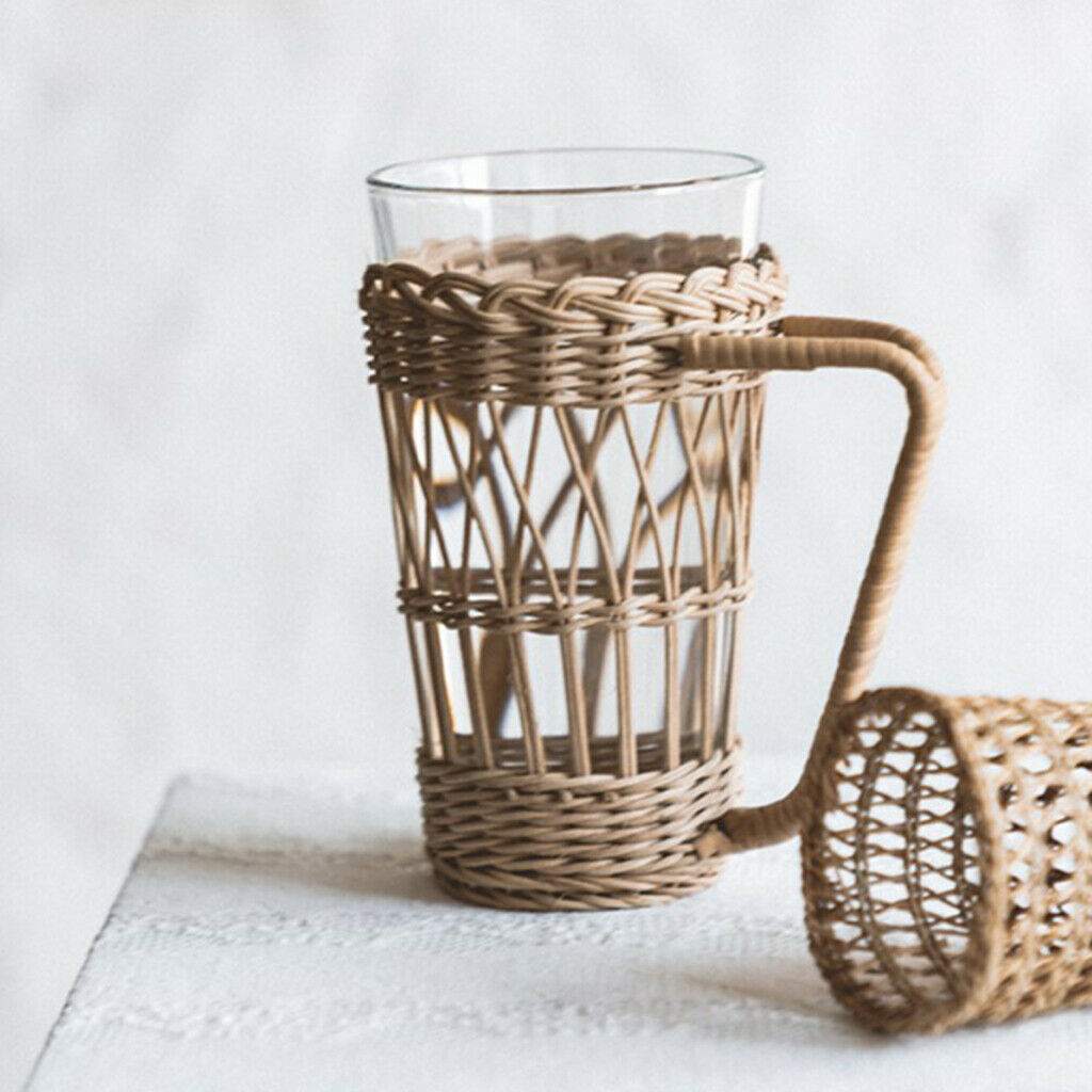 Woven Wicker Cup Holder with Protection for Tea, Water Glasses