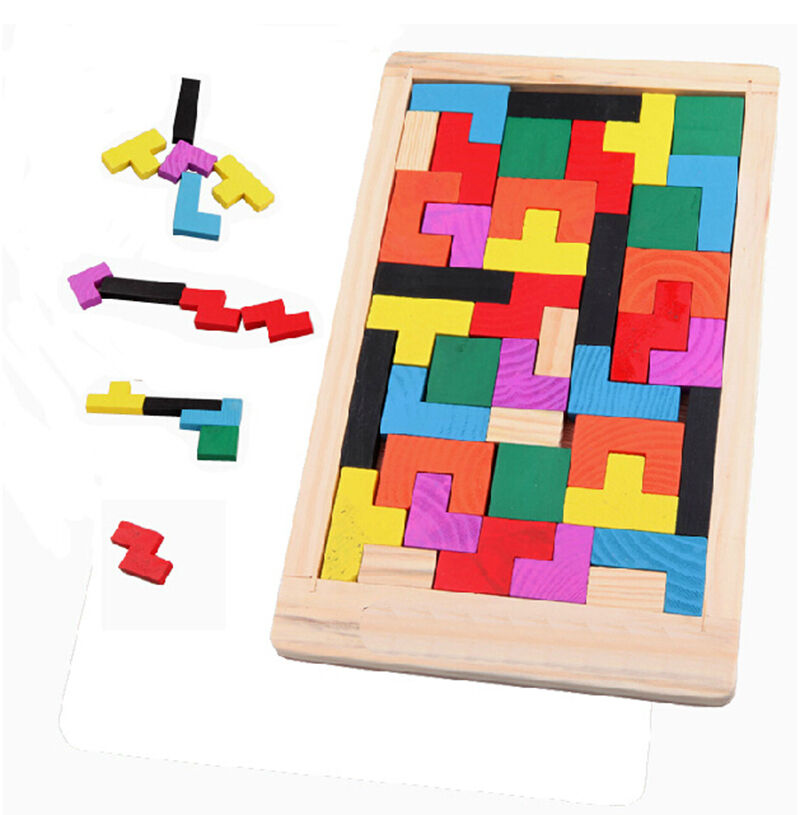 Wooden Tangram Brain Teaser Puzzle Tetris Game Preschool Children Wood ToyDD