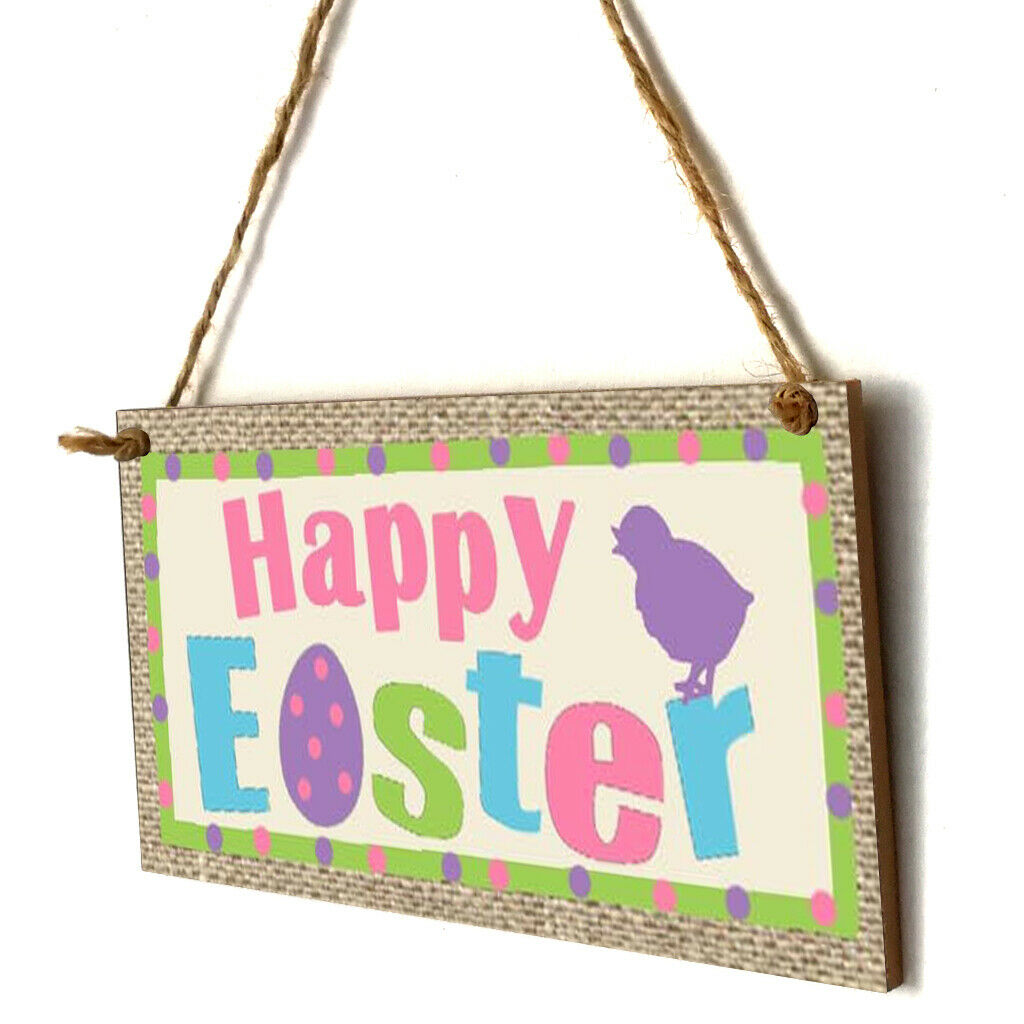 Easter Hanging Sign Pendant Ornament Bunny Wood Crafts Decor Happy Easter 1
