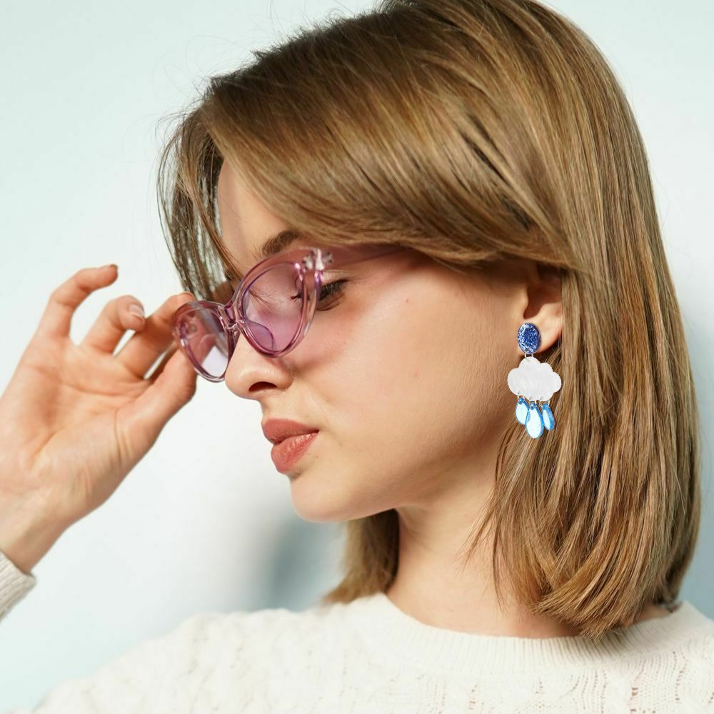 Ear Clip Fashion Jewelry Creative Cloud Earrings Raindrop Short Acrylic
