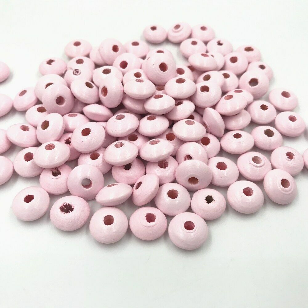 100pcs High quality Pink Flat round Wooden Beads Spacer Beads DIY Beading 12mm