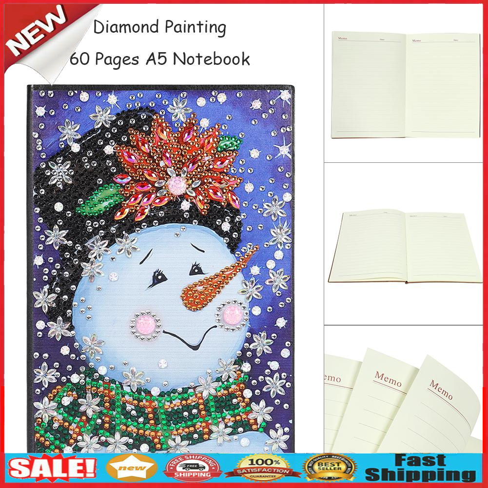 DIY Christmas Snowman Special Shaped Diamond Painting 60 Pages A5 Notebook @