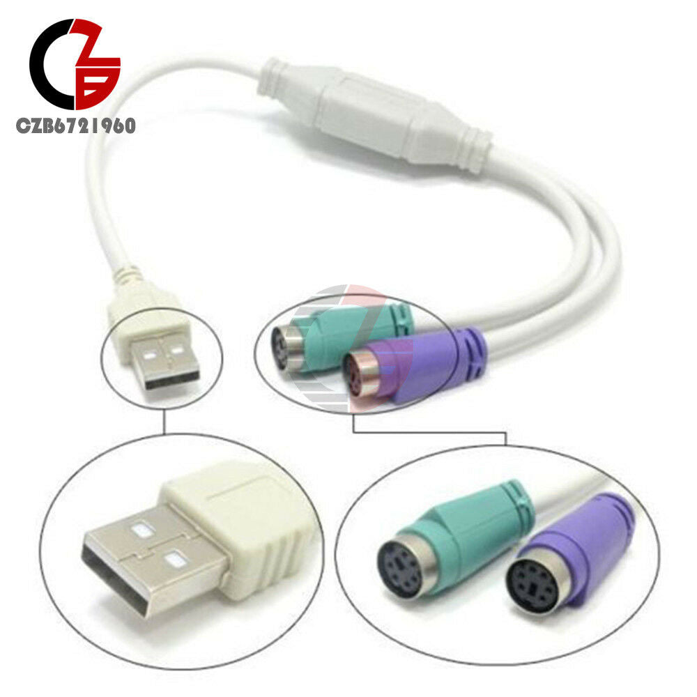 Female to USB Male Dual PS2 Converter Adaptor Cable F/M for Mouse Keyboard