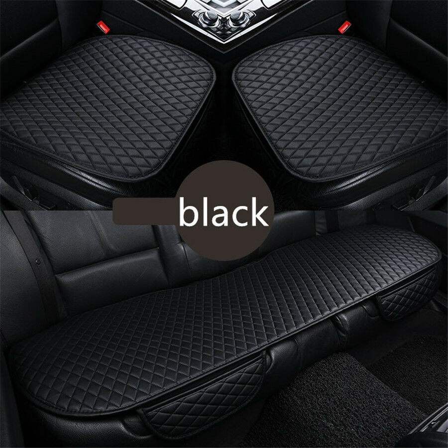 2+1 Black Car Seat Cushion Pads Pu Leather Luxury Riding Anti-skid Buckle Fixed