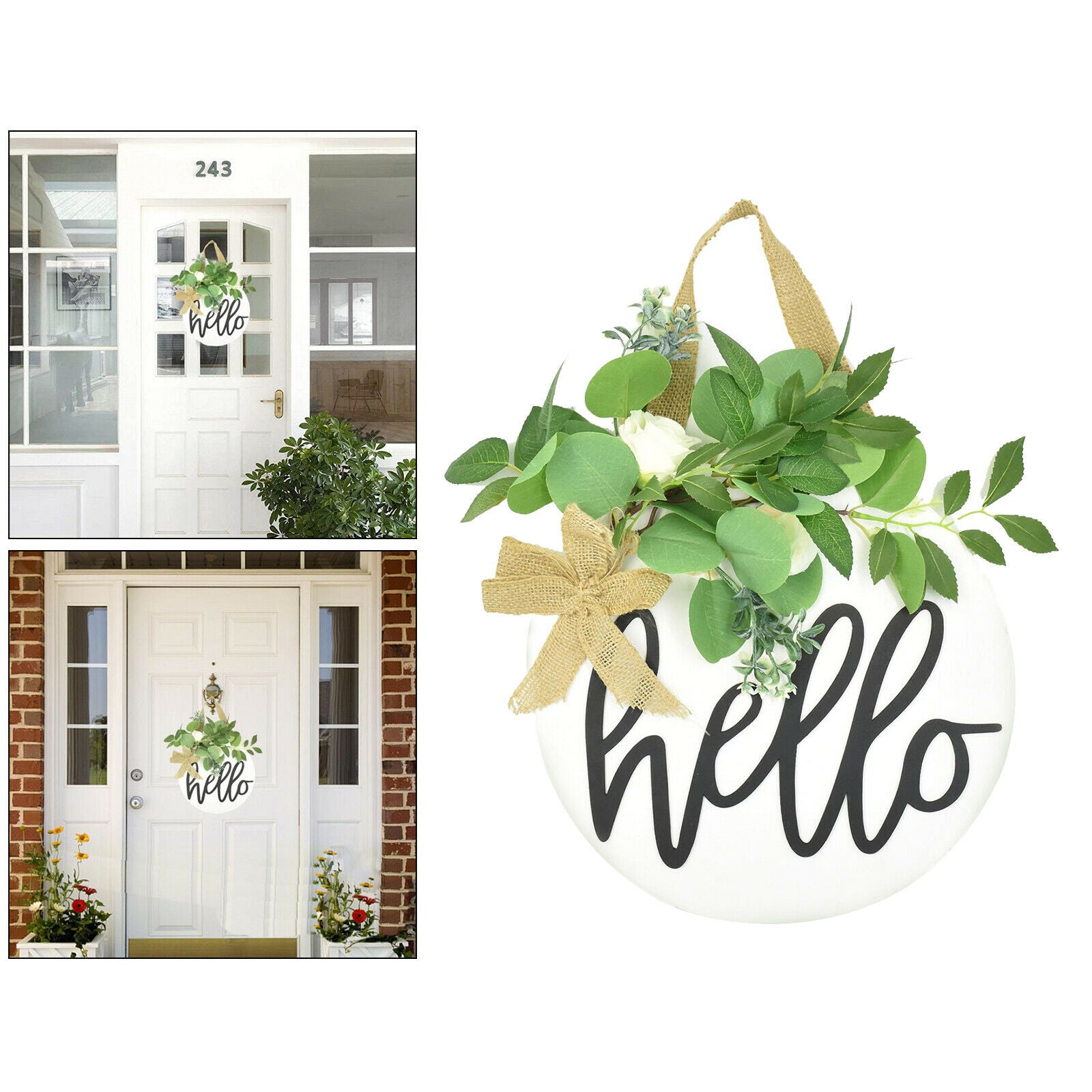Hello Sign Front Door Round Wood Sign Hanging Sign for Farmhouse porch Home