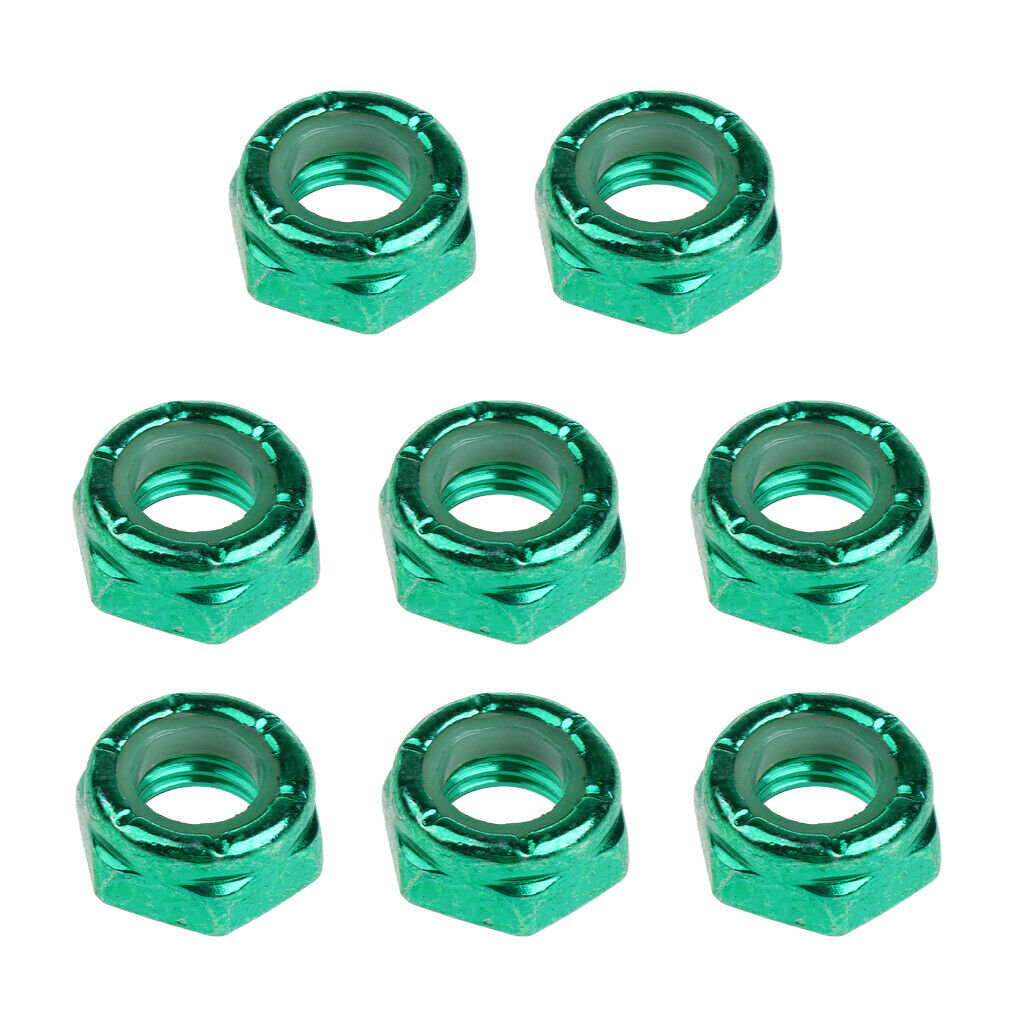 2X 8pcs Skateboard Truck Wheel Axle Screw Nuts Longboard Accessories Green