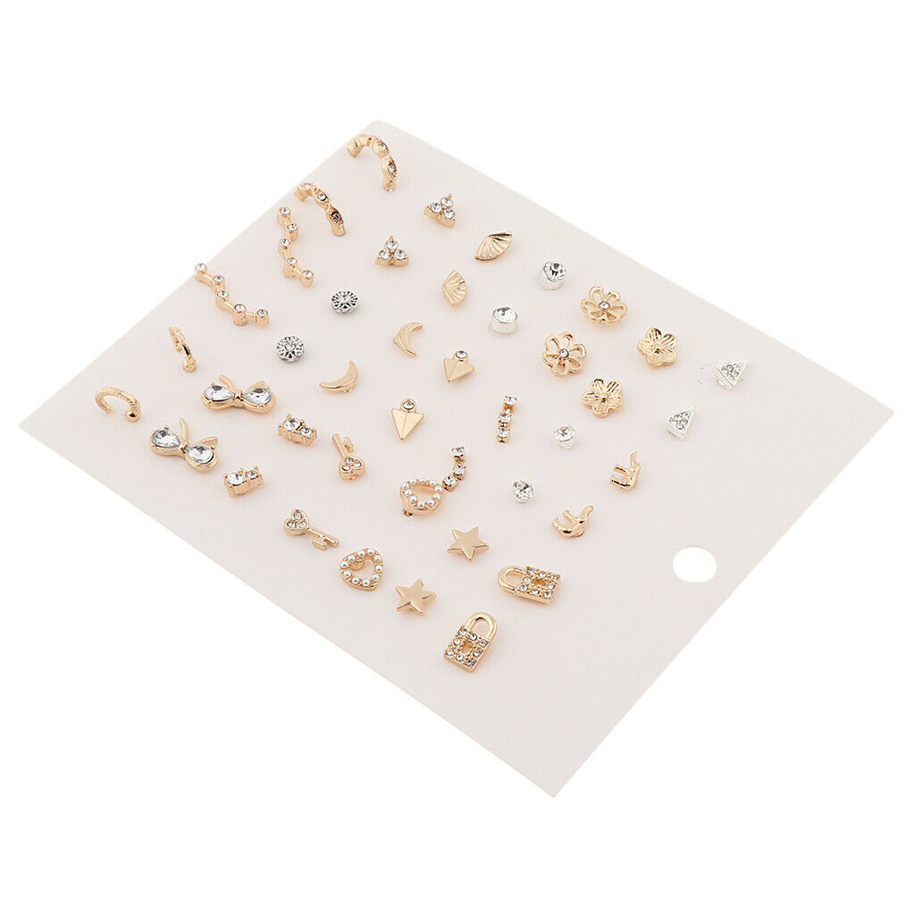 63 Pairs Fashion Korean Stud Earrings Set Round Beads Stainless Steel Jewel