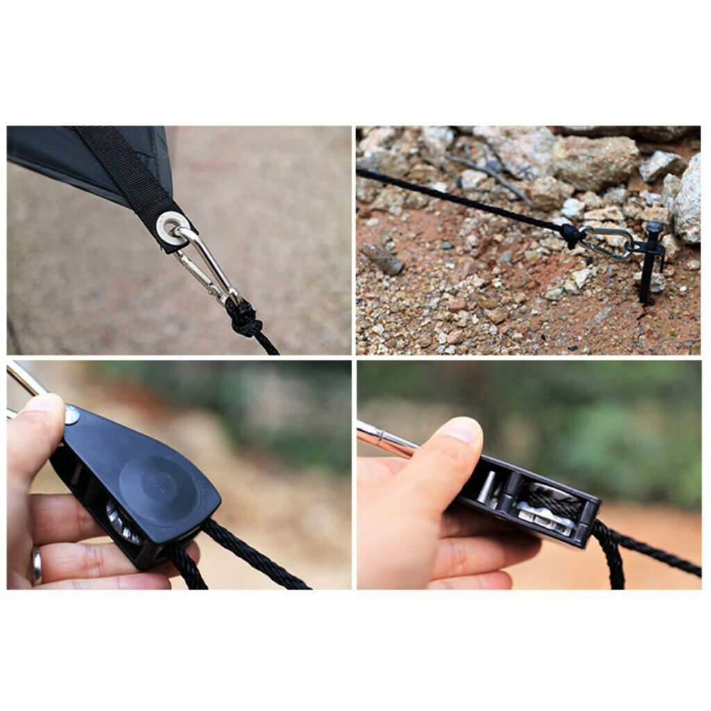 2X Guy Line Runner Camping Tent Awning Rope Pulley Ratchet Hangers Tensioner L