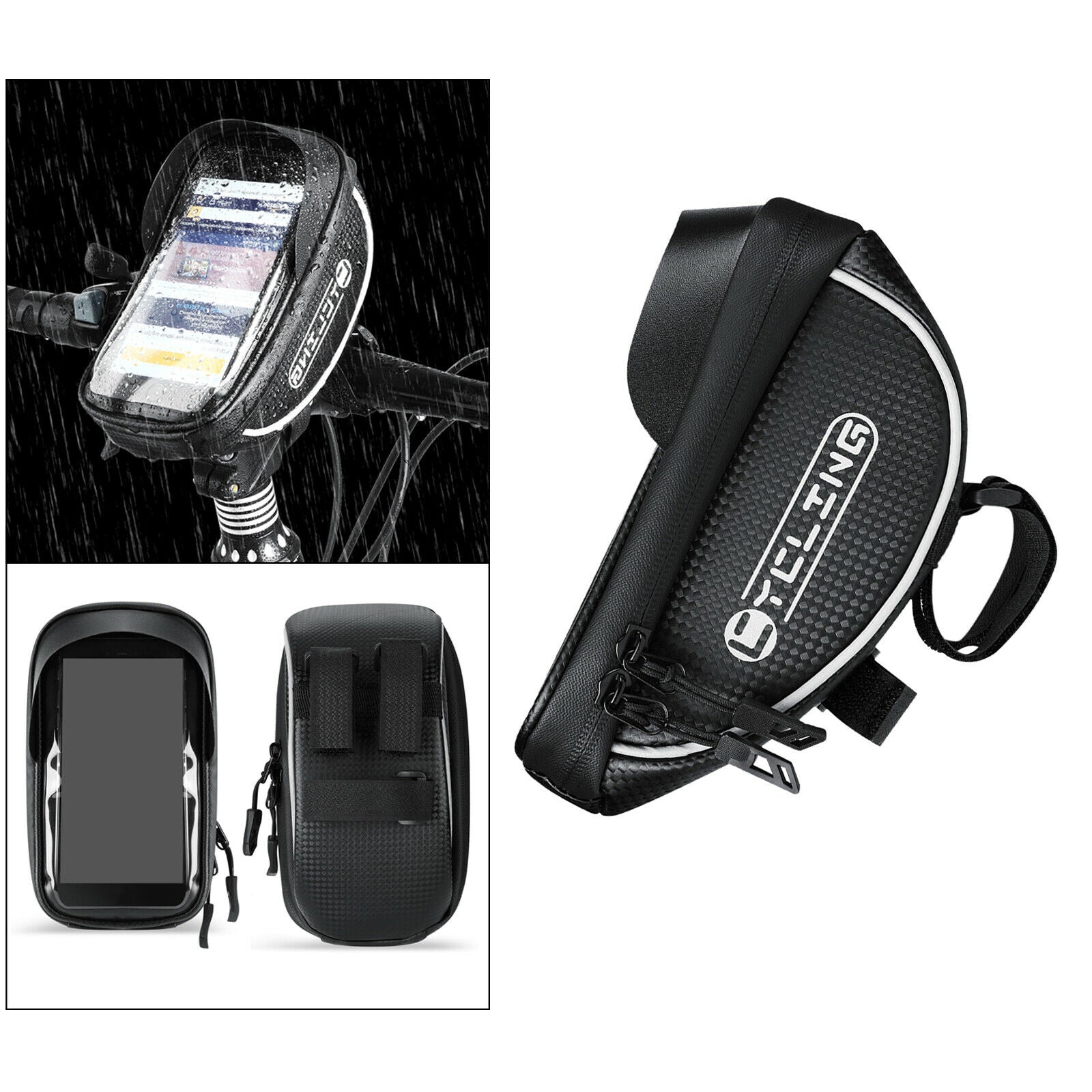Bicycle Phone Bag Cycling Double Pouch with Reflective Tape Bike Accessories
