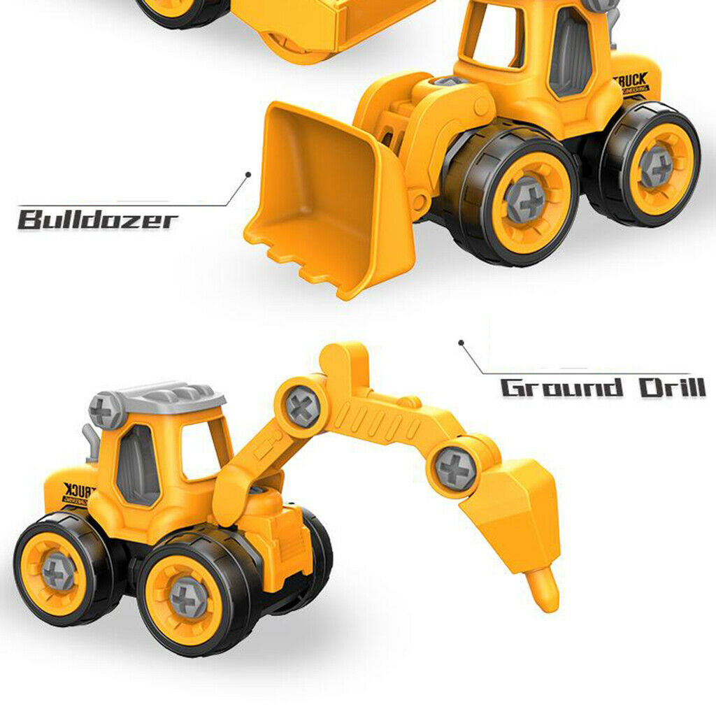 4x Take Apart Toys Pull Back Cars Bulldozer with Electric Drill Toys Gifts