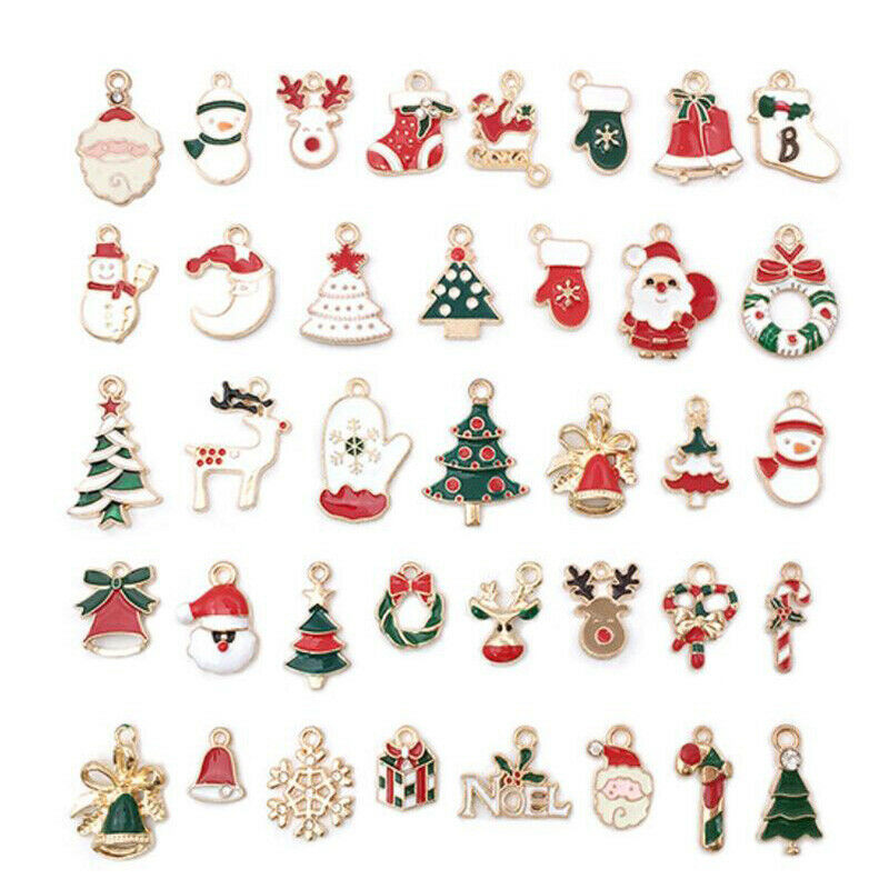 38Pcs Mixed Christmas Charms Enamel Pendants DIY Bracelet Jewelry Making Cry Tt