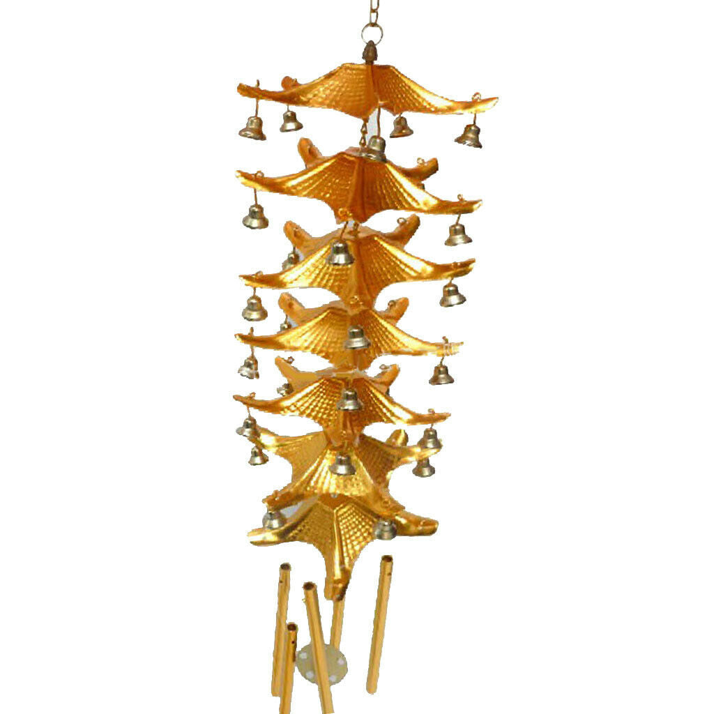 Chinese 7 Layer Roof 5 Tubes Metal Bell Hanging Charm Wind Chimes Outdoor