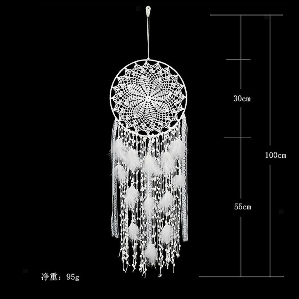 Boho White Dream Catcher Circular with Feather Wall Hanging Drop Ornament