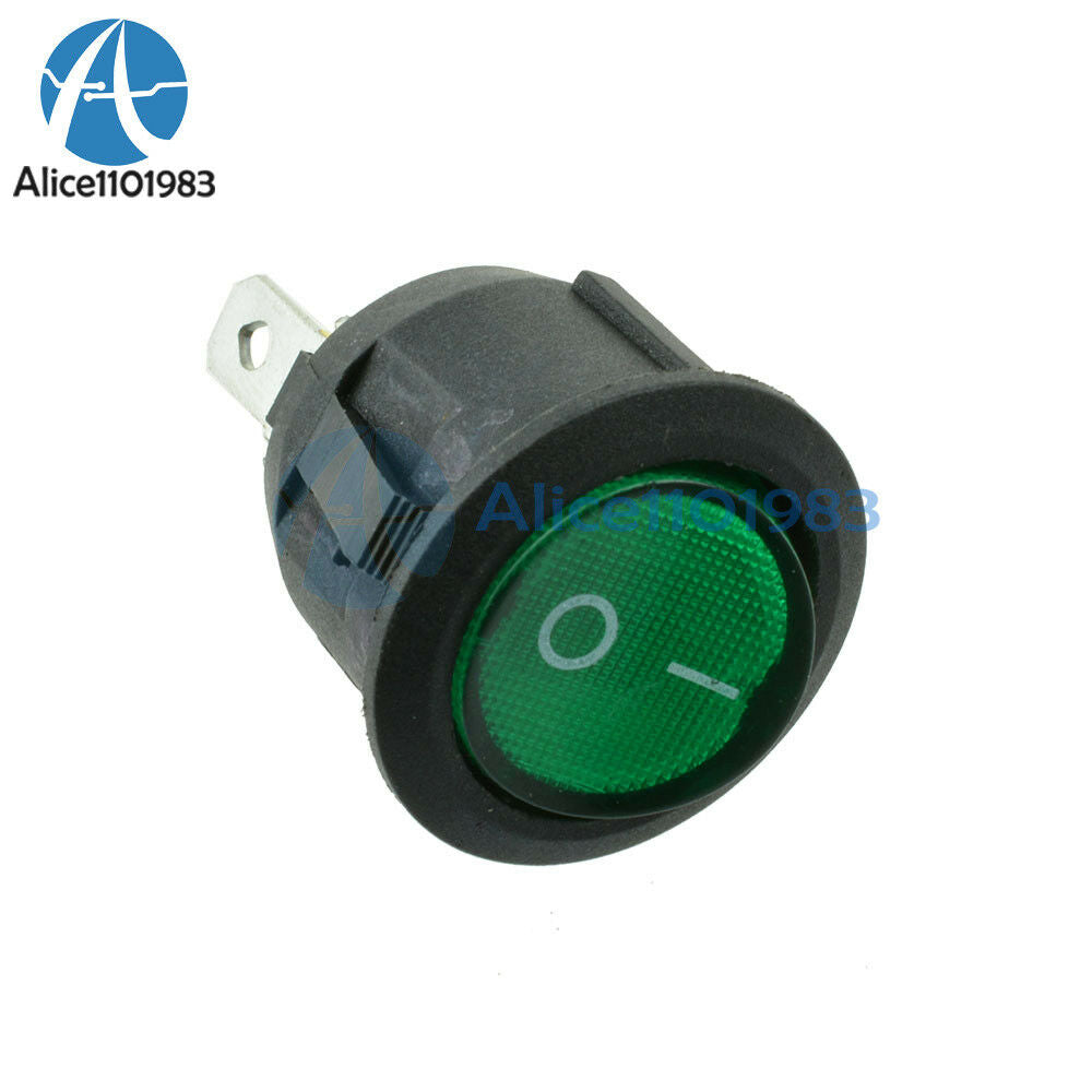 5PCS Green Mini Round 3 Pin SPDT ON-OFF Rocker Switch Snap-in 6A 250V 10A 125V