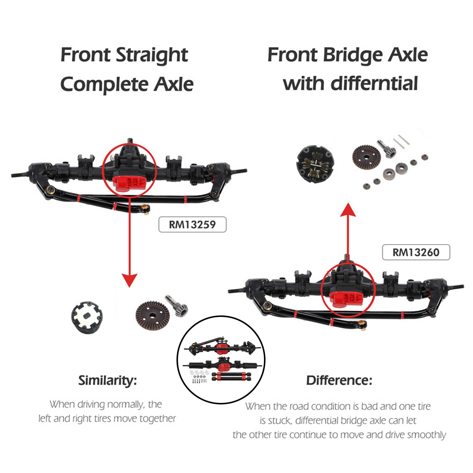 Upgrade RC Car Front/Rear Axle Set for Axial SCX10 Crawler Replacement Parts