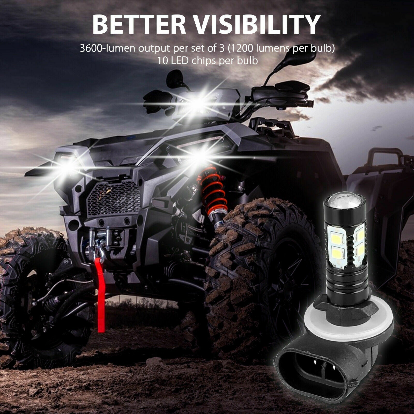 3PCS 881 LED Headlight Kit Fog Light Lamp Bulbs 10SMD White 6000K High Power