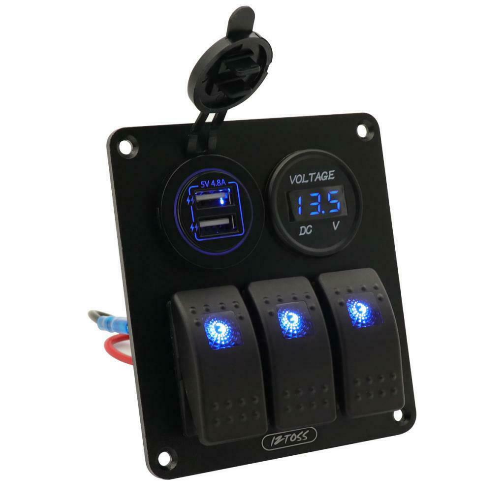 3 Gang Switch Panel with 12V-24V Voltmeter 4.8A USB Charger for RV Car