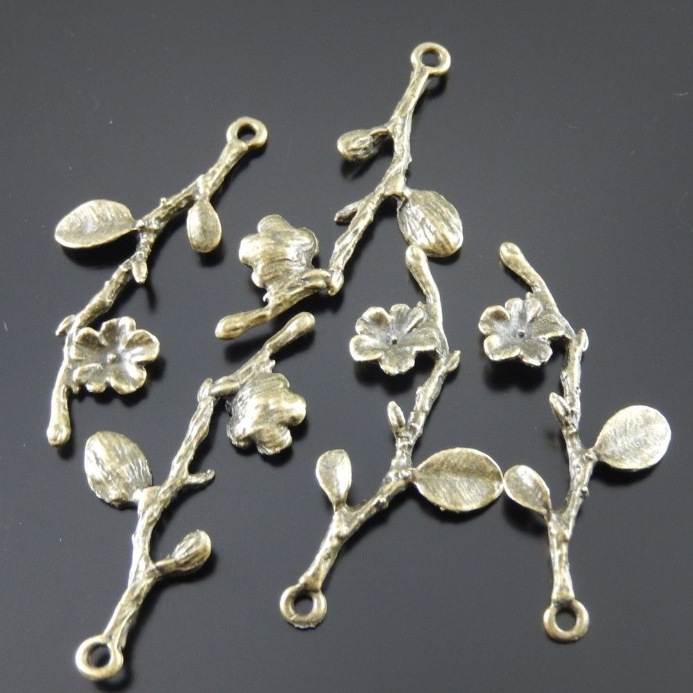20pcs Antiqued Bronze Floral Tree Branch Metal Alloy Pendant Charm Craft 37*18mm