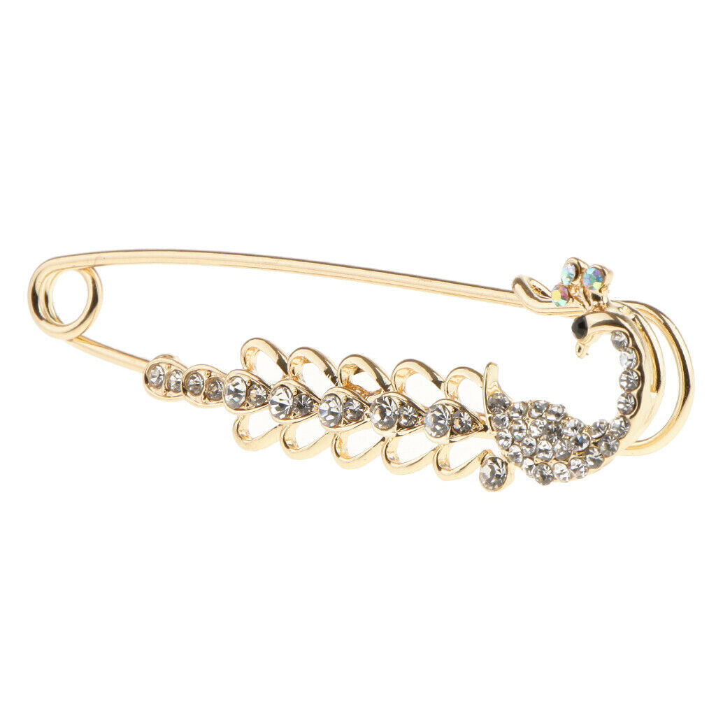 Chic Peacock Safty Pin Crystal Brooch Pin Suits Lapel Pin Clothes Jewelry