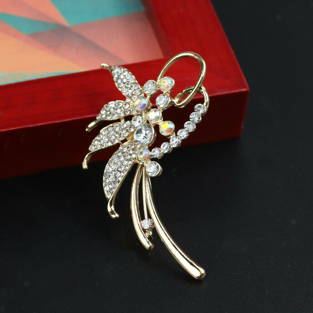 Golden Fashion Crystal Leaf Brooch Pin Suit Shawl Buckle Pin Brooch Jewelry
