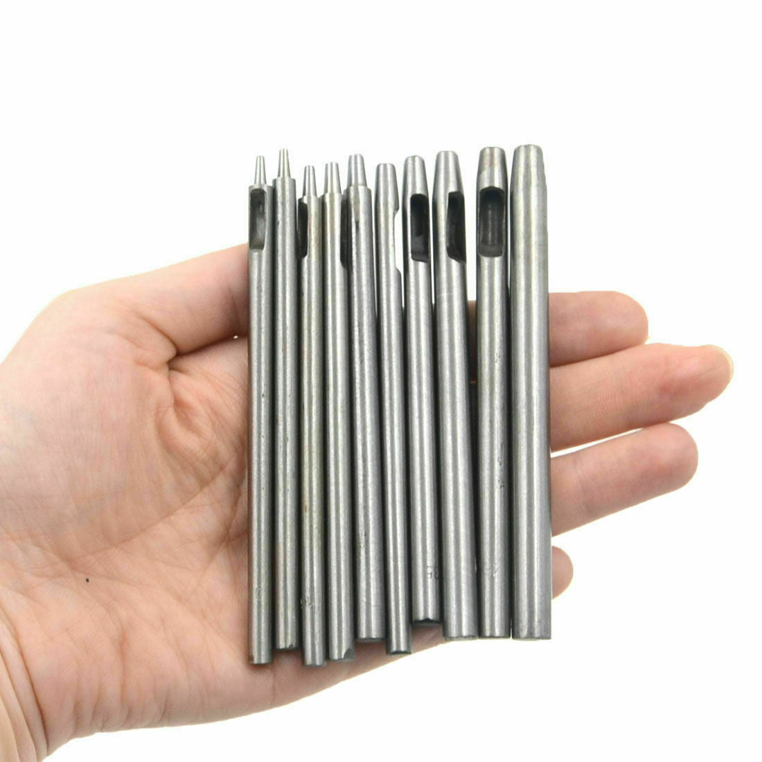 10pcs HOLLOW PUNCH SET CUTS HOLES IN LEATHER PLASTIC RUBBER GASKET VINYL PAPER