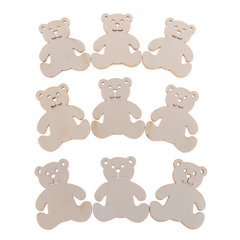 Bear Pattern Wood DIY Crafts For Home Decor Natural Wooden Ornaments Acce.l8