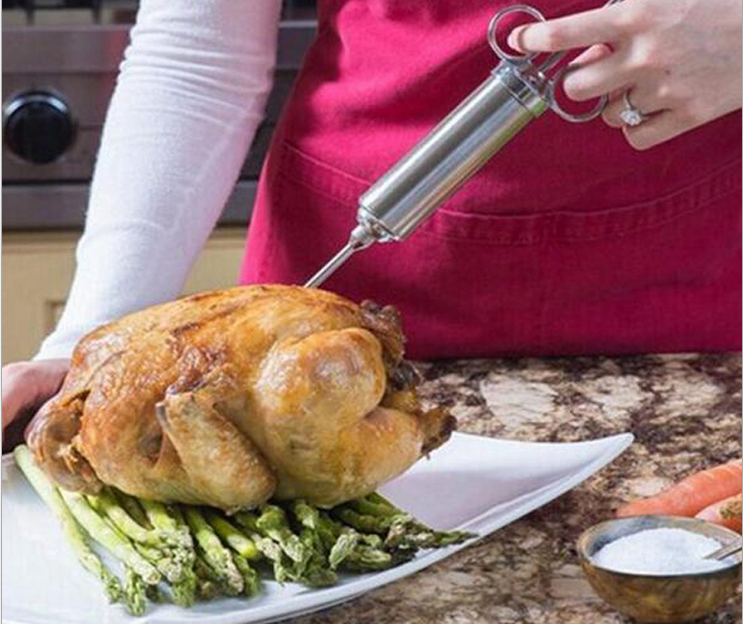 Grill Stainless Steel Meat Marinade Injector 2 oz Flavor Needle Cooking Syringe