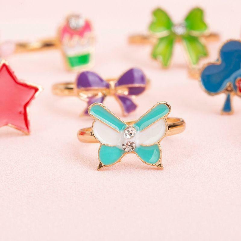 36 Pcs/set Cartoon Children Rings Flower Animal Adjustable Alloy Kids Ring