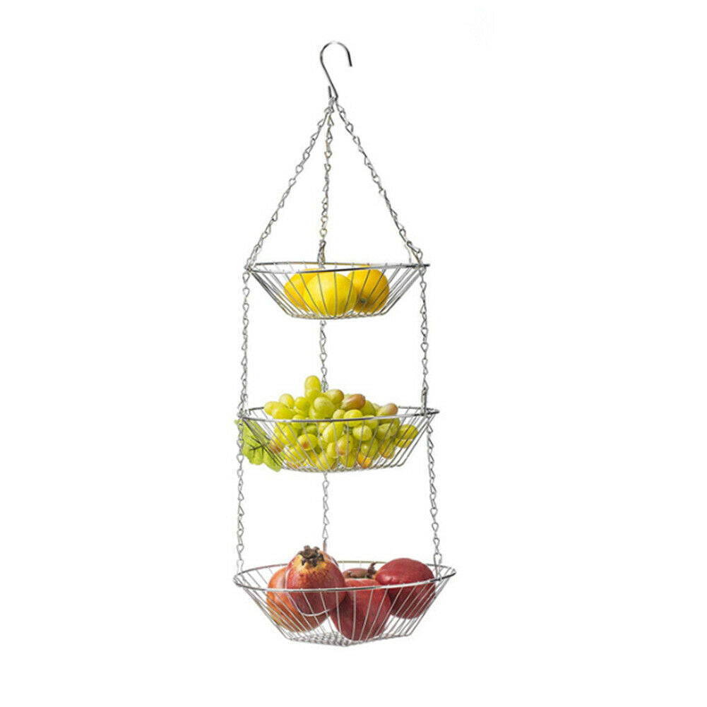 3 Tier Folding Vegetable Decoration Fruit Basket Kitchen Hanging Organizer Metal