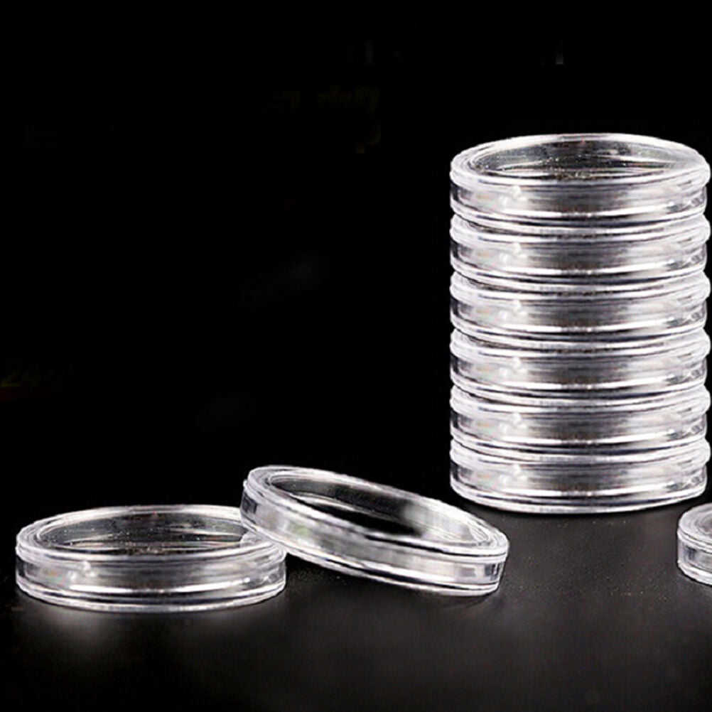 23mm 100pcs Applied Clear Round Cases Coin Storage Capsules Holder Plastic SEDD