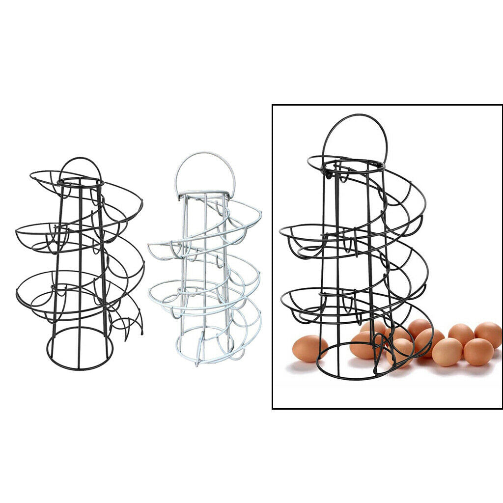 2x Spiral Egg Skelters Storage Roller Rack Keeper Up to 24 Eggs White Black