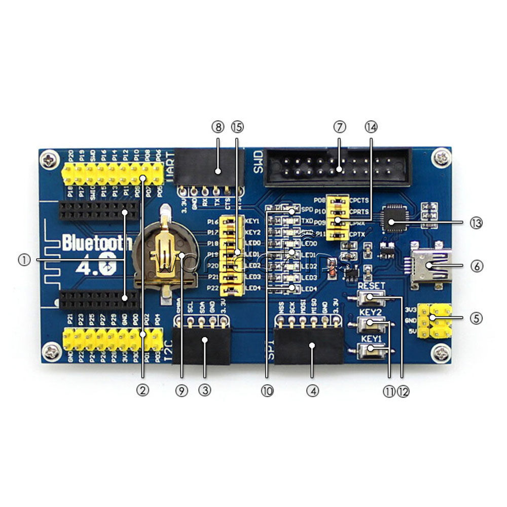 NRF51822 BLE4.0 Bluetooth BLE400 Mother Board 2.4G Wireless Module Expansion
