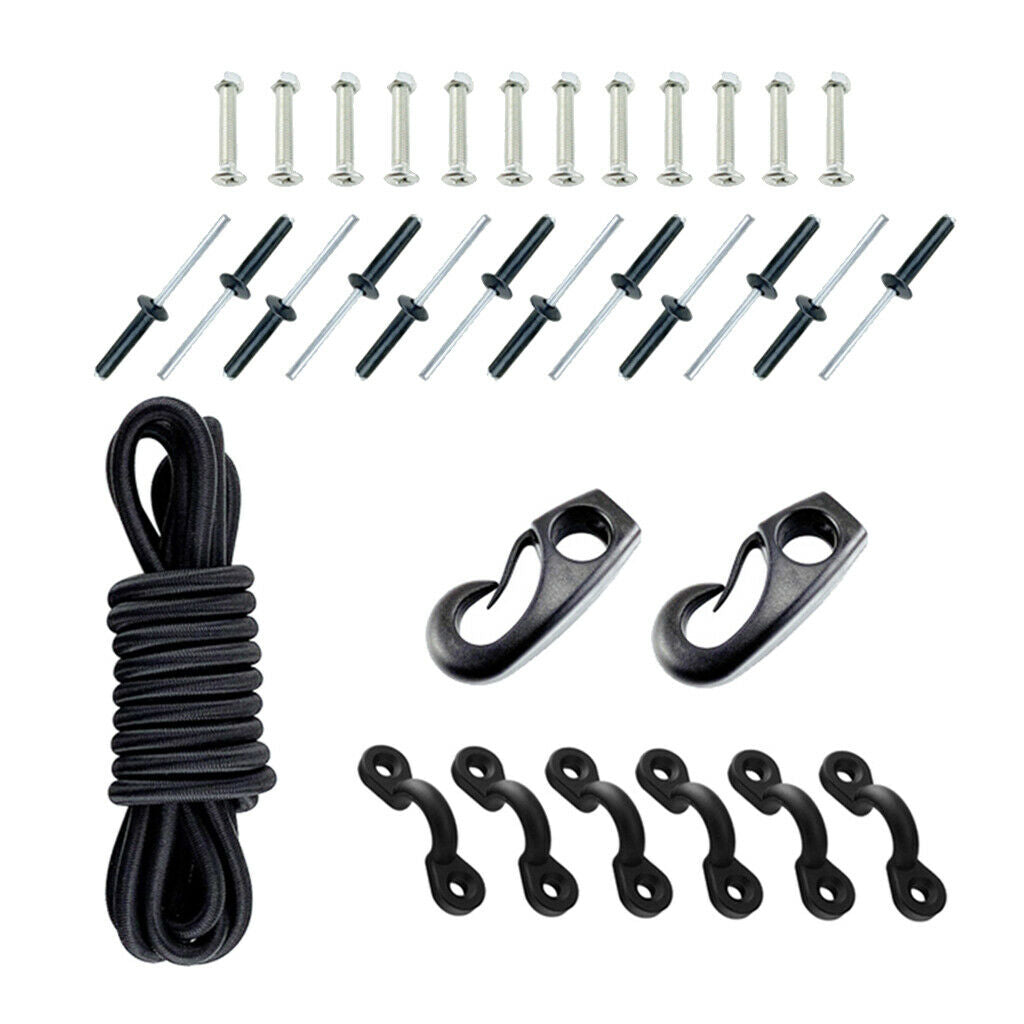 Kayak Boat Bungee Kit 8ft Cord 6 Nylon Padeyes 12 Screws 12 Rivets 2 Cord Ends
