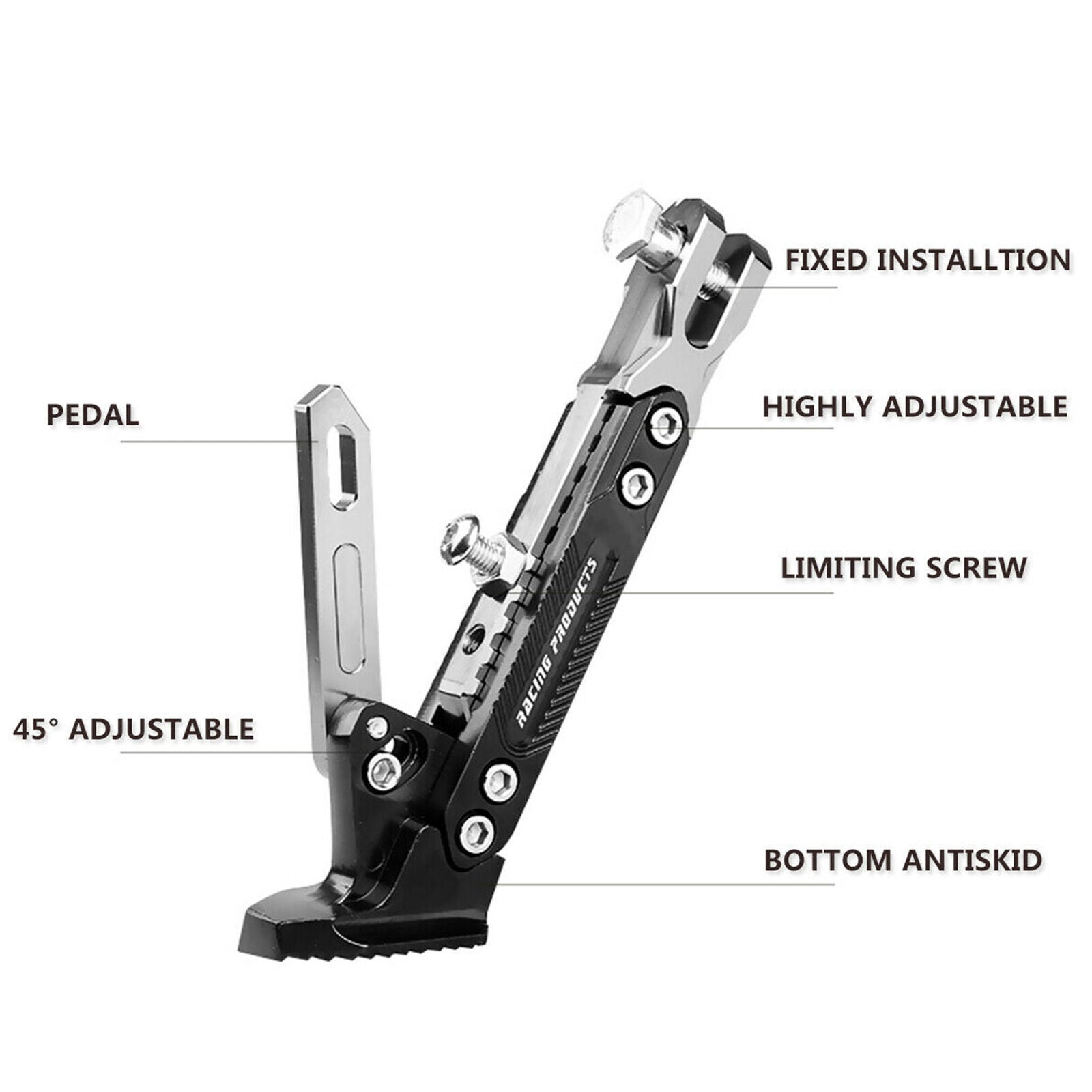 Universal Aluminum Alloy Motorcycle CNC Scooter Kickstand Side Stand Adjustable