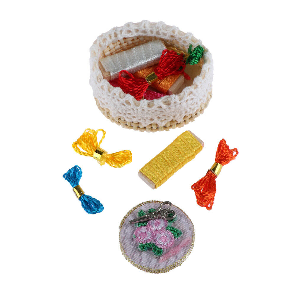 1:12Dollhouse mini embroidery tools set simulation sewing scissors thread moY1