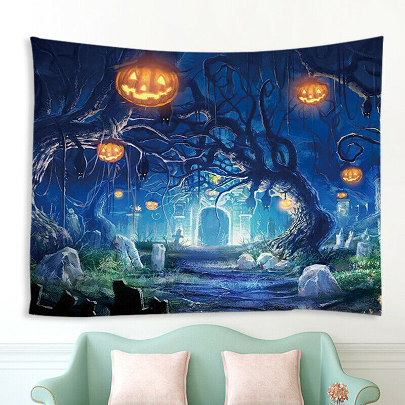 Halloween Party Tapestry Pumpkin Tree Print Wall Mounted Tapestry Home Decor