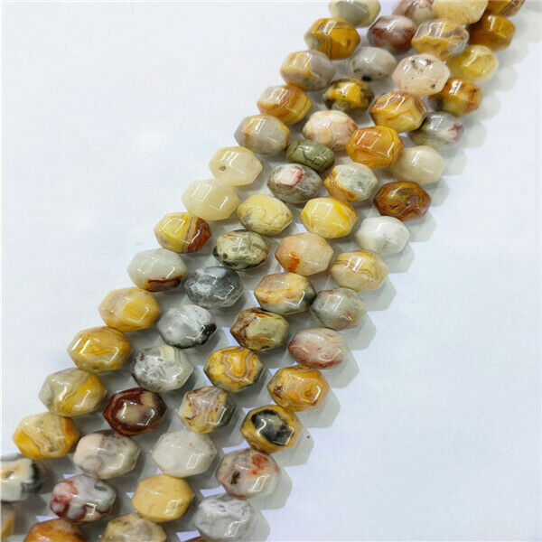 1 Strand 8x8mm Yellow Crazy Lace Agate Bicone Spacer Loose Beads DIY 15.5" HH125