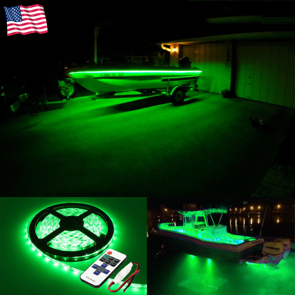 Wireless 16 ft Green LED Strip Kit For Boat Marine Deck Interior Lighting